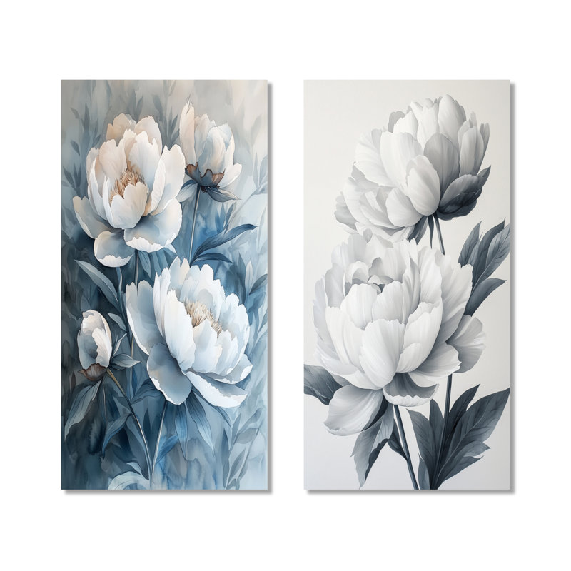 Minimalisme, pivoines à l'ombre - Collection d'art mural floral 2 pièces, H 28 po x l 25 po, Toile tendue