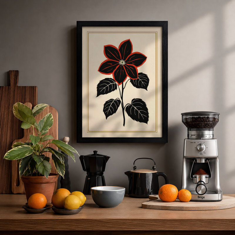 Crimson Bloom Botanical - Print, A1 - 84.1 x 59.4 cm, Black