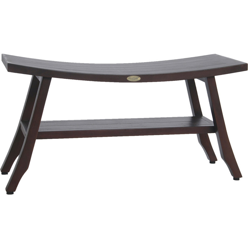 Teak Shower Bench With Shelf, 18" H x 34" W x 12" D, Black