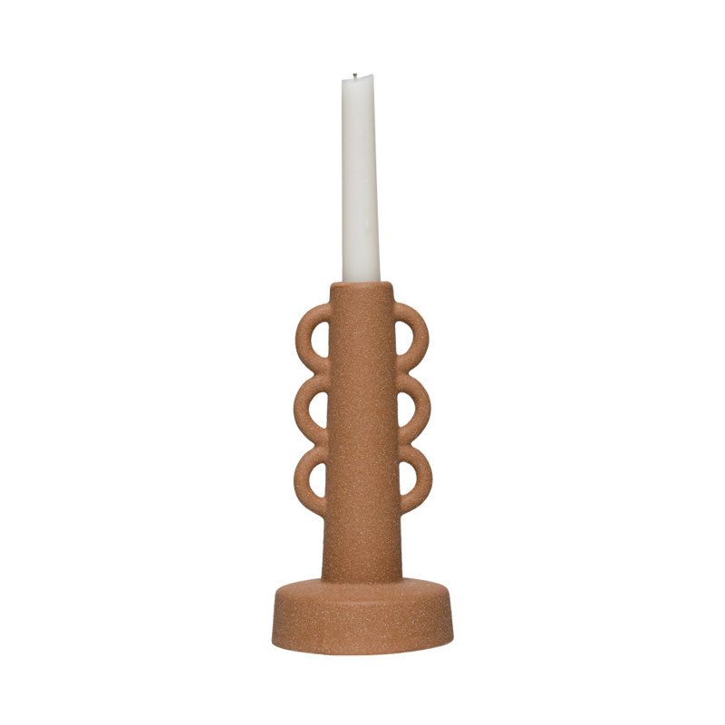 Stoneware Taper Holder with Handles Terracotta