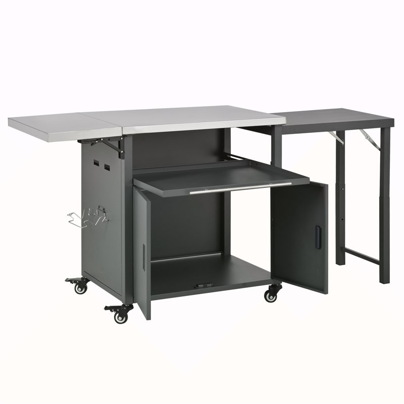 Foldable Outdoor Prep Station BBQ Cart Patio Dining Cart Foldable Outdoor Kitchen Island Grill Cart With Trash Rack, Foldable Top And Storage Space For Backyard, Patio