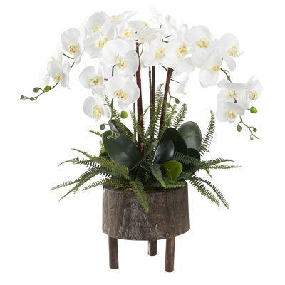 29'' Faux Plant in Solid Wood Planter