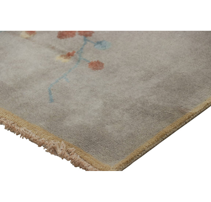 Art Deco Hand Knotted Wool Floral Area Rug, Rectangle 14' x 20'