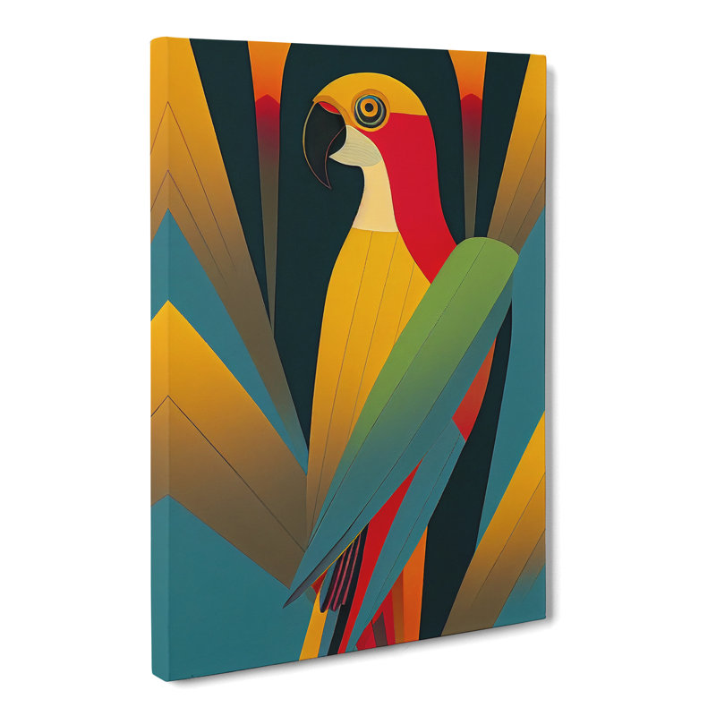 CAN-V0523-1747X Parrot Art Deco - Wrapped Canvas Print, 50cm H x 35cm W, No frame