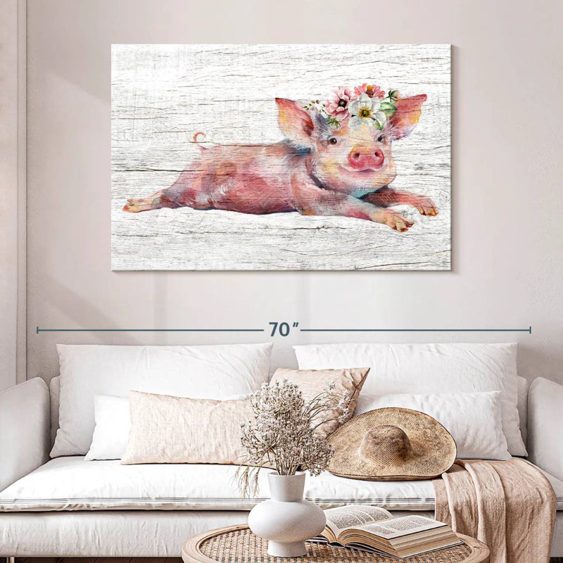 Cochon floral en bois, H 32 po x l 48 po