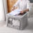 3 Pack Clothes Storage Bins Foldable Metal Frame Storage Box Stackable Linen Fabric Organizer Set With Carrying Handles And Clear Window-112728218-112728222