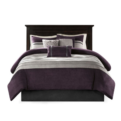 7 Pc Comforter In Purple King - Faux Suede, Transitional Style, , Embroidered Pillows, 2 Shams, 1 Bed Skirt Piece , Matching Shams
