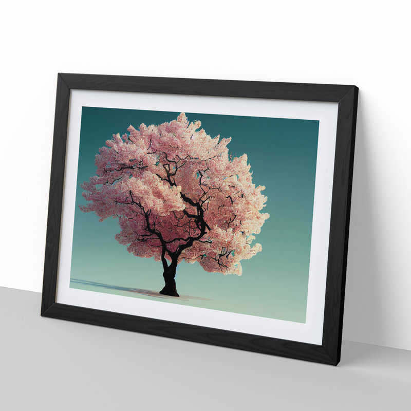 XH1022-7142X Pretty Cherry Blossom Tree - Single Picture Frame Print, Black Framed, 46cm H x 64cm W x 2cm D