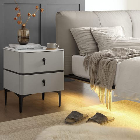 47.5cm W Metal Bedside Table, Light Grey