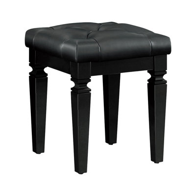 Tabouret de meuble-lavabo 1 pièce pour chambre à coucher, finition noire, siège en similicuir, hauteur totale de 19,35 po, structure en bois, capitonnage moderne en mousse, siège