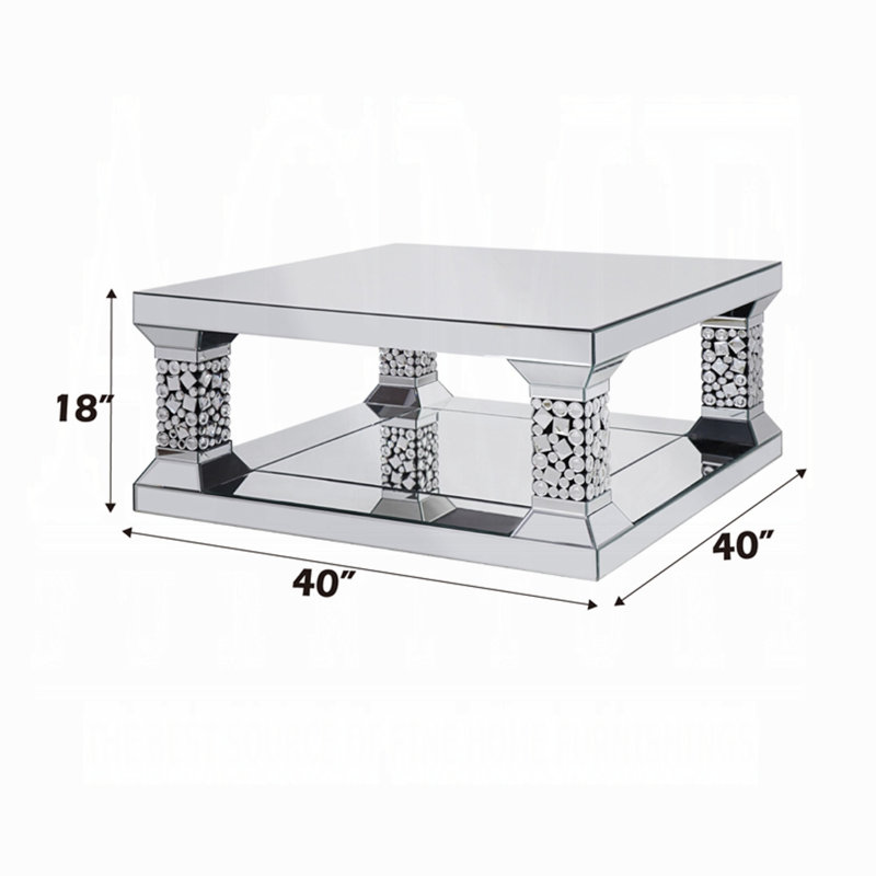 Mirrored Rectangular Coffee Table with Faux Gem Inlay