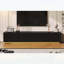 Meuble télé de luxe cannelé pour téléviseur de 85 à 85 po, console multimédia de table en faux marbre avec 4 tiroirs, conception à profil incurvé, centre de divertissement moderne avec base dorée, noir