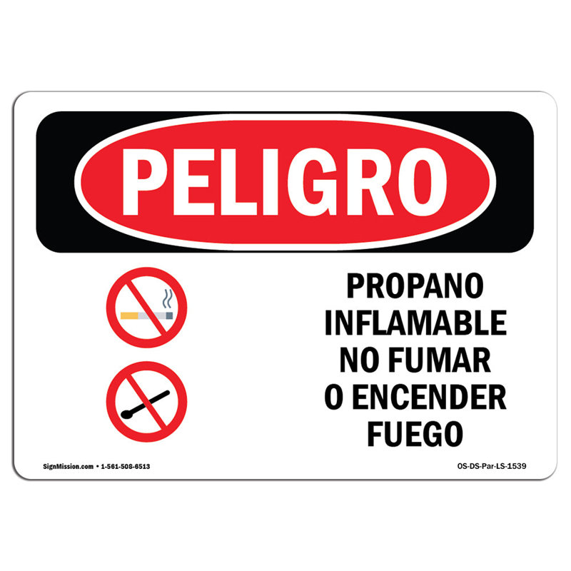 Signe espagnol de danger du gaz propane, H 18 po x l 24 po x P 0,1 po