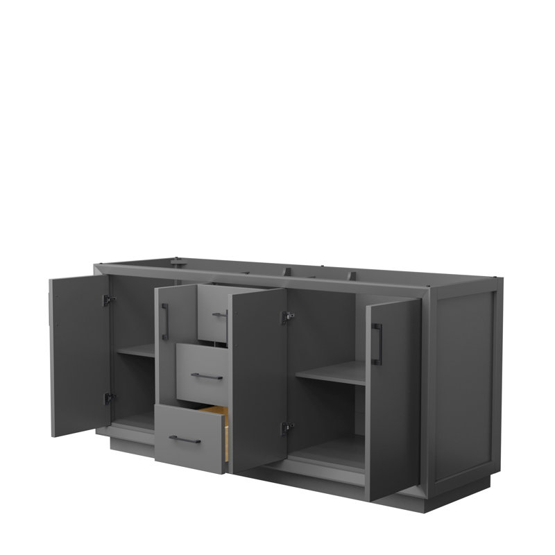 Strada 71'' Double Bathroom Vanity Base Only, Dark Gray/Black