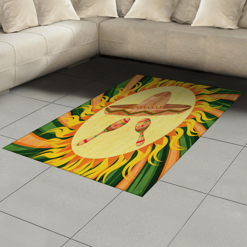 Tapis décoratif mexicain à haute densité en fibres longues, Rectangle— 4 pi x 5 pi 8 po
