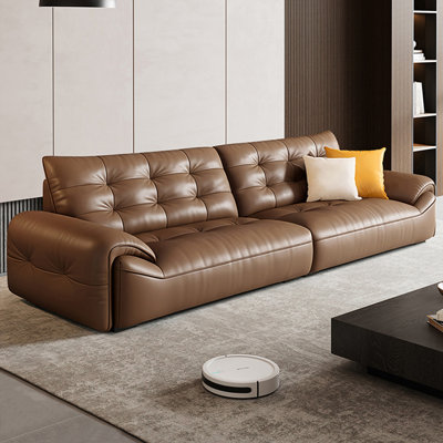 Coffee Genuine Leather Modular Sofa cushion couch