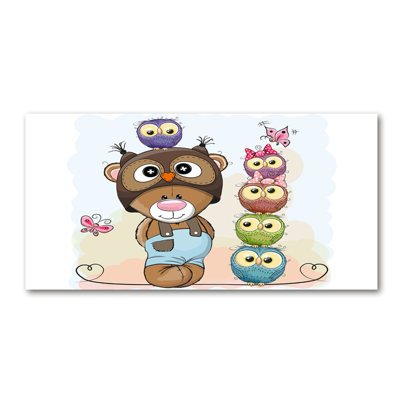 Teddy Bear And Owls - Wrapped Canvas Print, 70cm H x 140cm W, Canvas