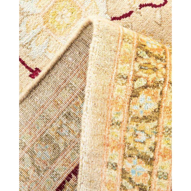 Tapis jaune / rouge traditionnel noué à la main de conception unique 8 pi 3 po x 10 pi 1 po Keenan