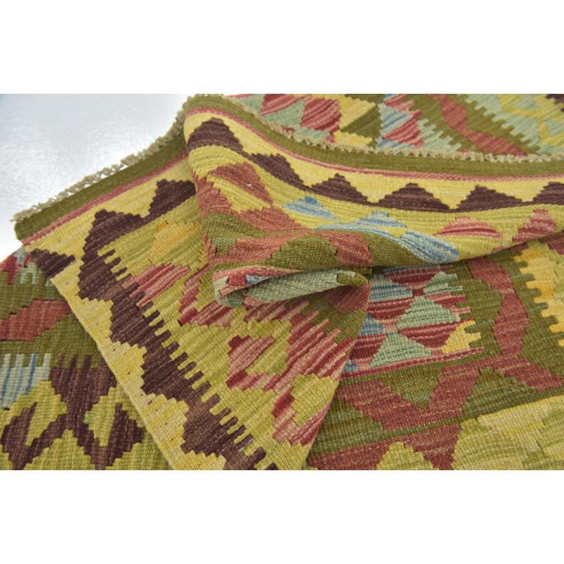 Tapis en laine rouge/beige 3 pi 3 po x 3 pi 8 po one-of-kind-noué la main Lorain