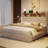 King Bed with 6 Storage Drawers & Headboard, Upholstered Platform Bed with Charging Station, Beige-557491006-557491005