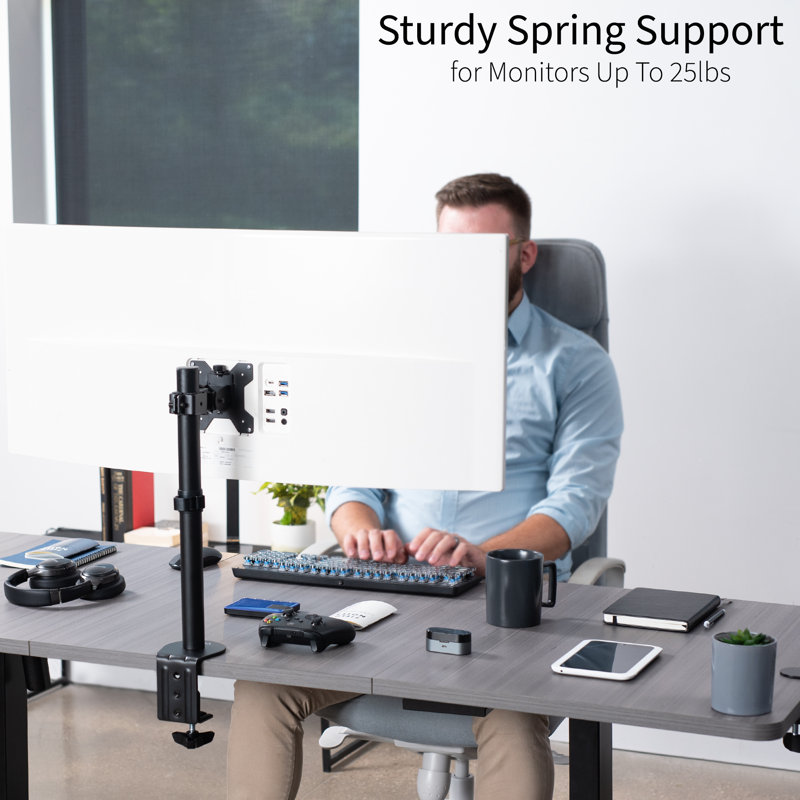 Black Adjustable Ultrawide Monitor Desk Mount with C-Clamp