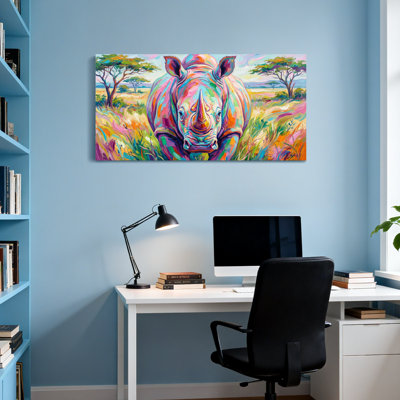 Animals Colorful Rhino In Vibrant Savanna Landscape