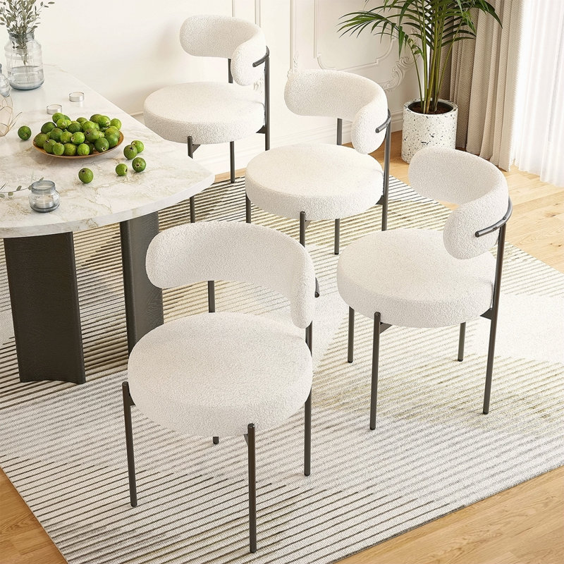 Ensemble de 4 chaises de salle à manger de style Mid-Century avec dossier incurvé et dossier arrondi avec pieds en métal Sherpa