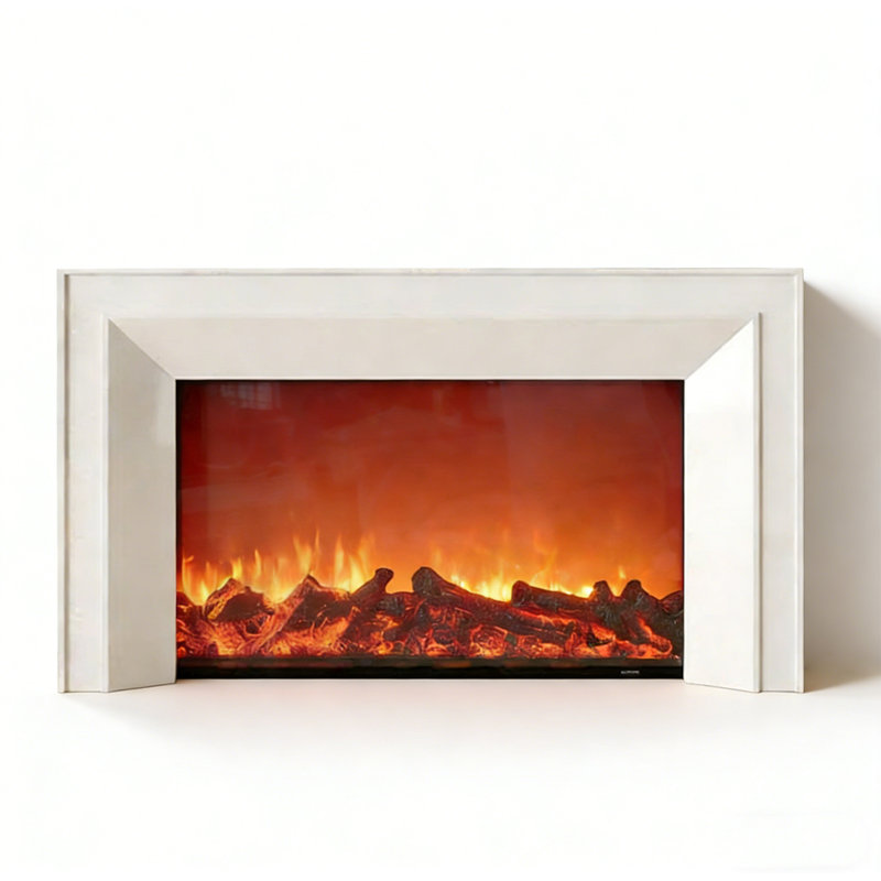 Foyer électrique décoratif français de style crémeux français, H 39,37 po x l 70,87 po x P 12,60 po, Blanc