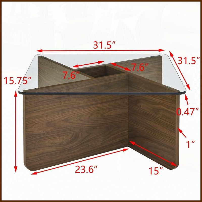 31,5 pouces table basse industrielle moderne avec plateau en verre trempé, facile à nettoyer et amp; Assemblage rapide pour le salon
