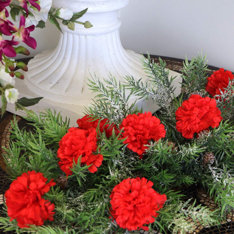 Silk Carnation Pick Flower Arrangements Planter, Red