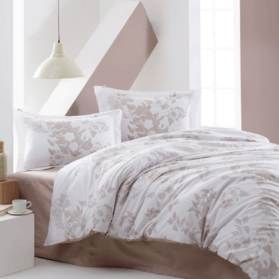 Ensemble de housse de couette 100% coton beige / blanc 4 pièces Bartol