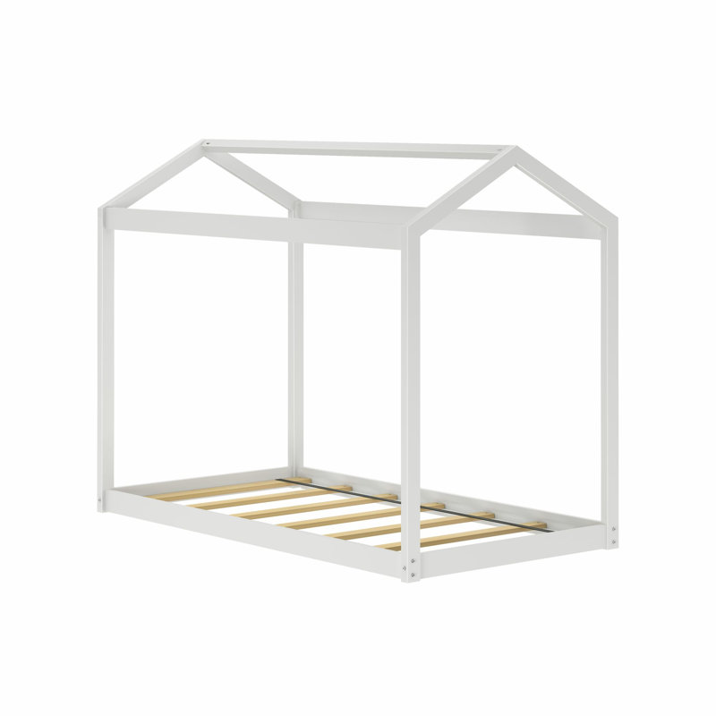Annja Twin Solid Wood Four Poster Bed, White