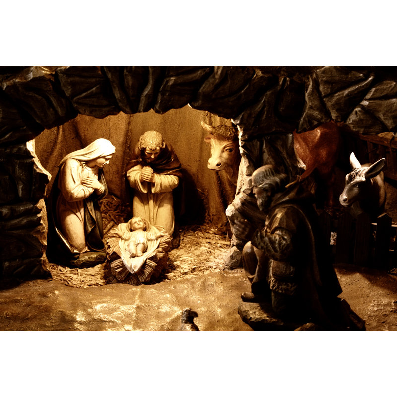 Closeup Of Wooden Christian Nativity Scene Figures - Wrapped Canvas Print, 30cm H x 46cm W x 3.8cm D