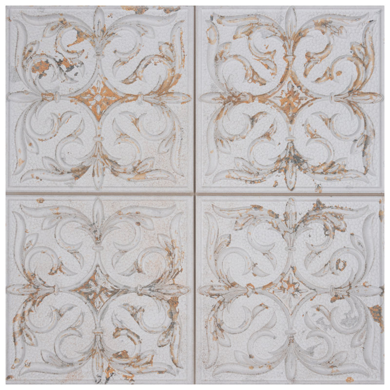 Antigua Lis 13" x 13" Straight Edge Porcelain Metal Look Wall Tile, White