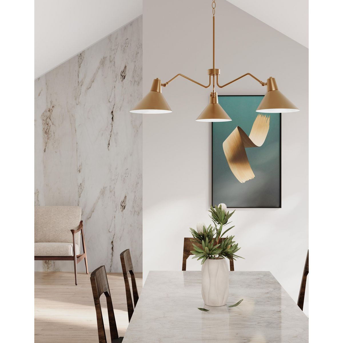 3-Light Chandelier, Brushed Bronze, Gold