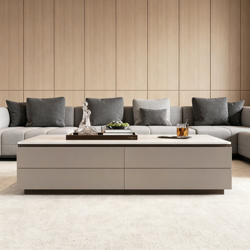 Table basse moderne avec rangement sur pied, White/Nut-Brown, 15.74" H x 51.18" W x 23.62" D