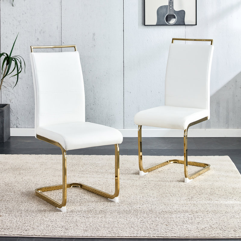 Modern Dining Chairs Set Of 2, 2, Gold, White