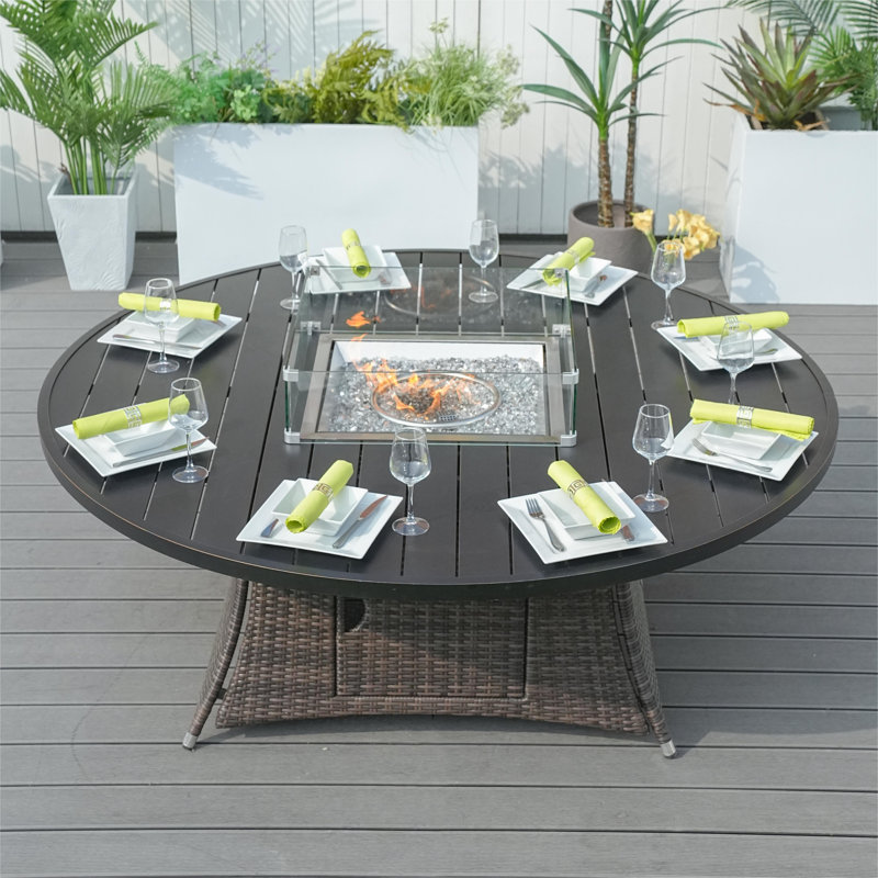 Table de foyer d'extérieur au propane en osier H 27,56 po x l 71,66 po Siloam, Noir, noir, noir, noir