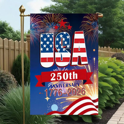 USA 250th Anniversary Firework Patriotic Blue Double Sided Garden Flag, 12X18 inch, Fourth of July