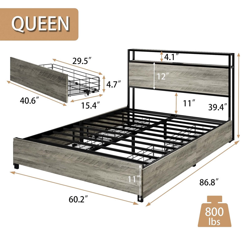 Dark Grey Queen Bed