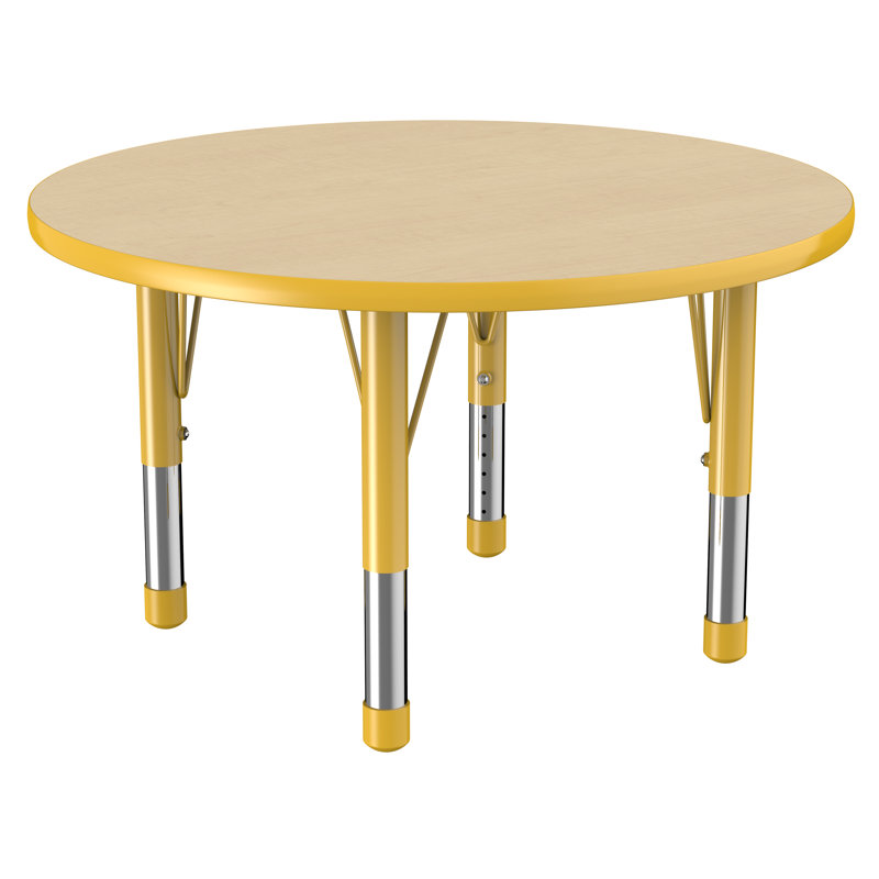 Table ronde à hauteur réglable, 36", Érable / jaune, Épais