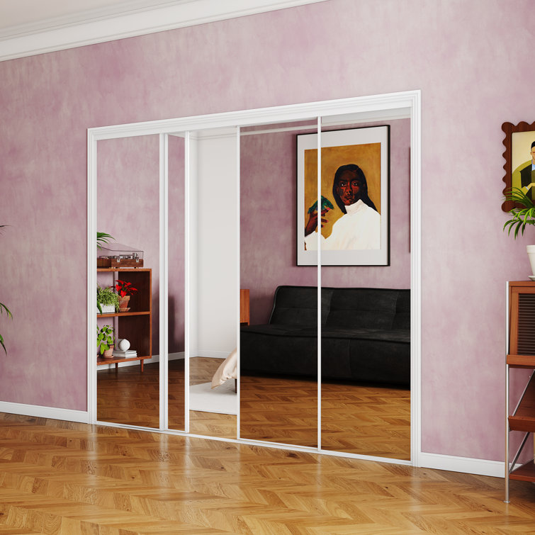 Bypass Glass Sliding Closet Doors - 96x80, Double 48 Inch Sets With Hardware & Fascia, 3 Lite Frosted Tempered Glass Interior Sliding