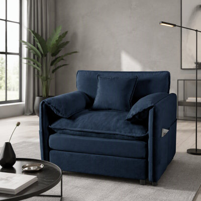 Fauteuil surdimensionné de 41,73 po, fauteuil rembourré moderne avec 1 coussin décoratif, canapé modulaire modulaire pour le salon, canapé à lecture profonde pour appartement dans la chambre à coucher, combinaison de bricolage en chenille, bleu