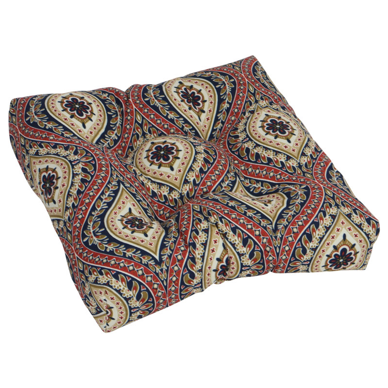 19-Inch Square Outdoor Tufted Dining Chair Cushions (Set Of 2), Red/Tan/Jasmina Lakewood Moroccan