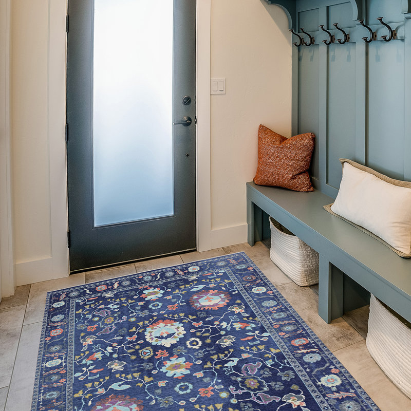 Farhaad Navy And Blue Runner Rug, Rectangle 3' x 5'