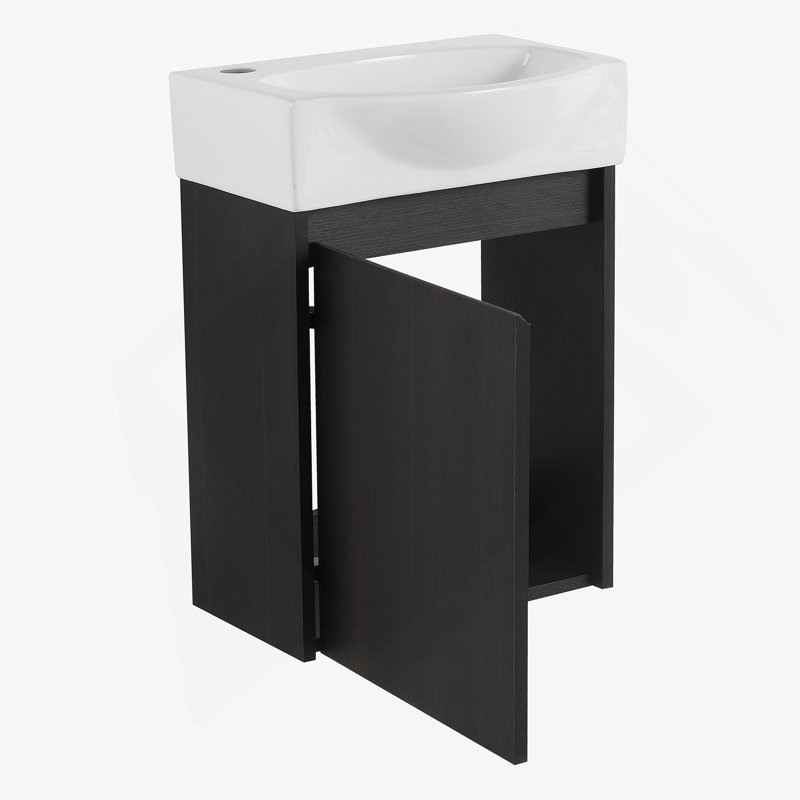 Petit meuble-lavabo moderne 16 "avec lavabo à poser en céramique pour petit espace, Noir