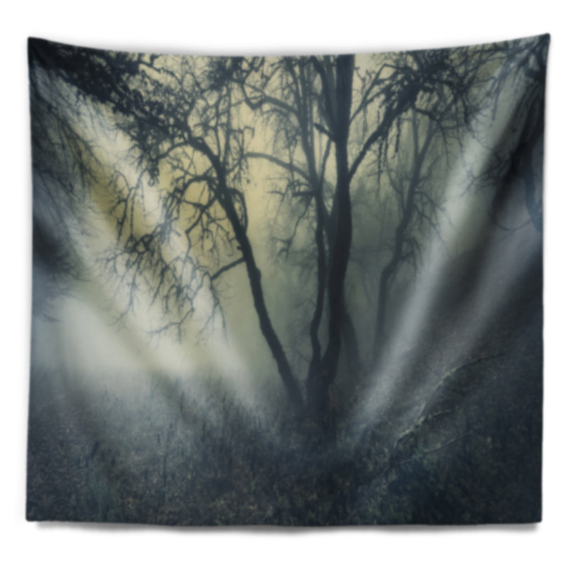 Forêt de polyester avec brouillard au tapisserie au matin avec accessoires suspendus inclus, H 32 po x l 39 po