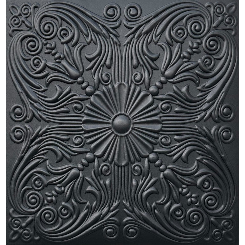 Tuile de plafond en polystyrène espagnol 1,6 pi x 1,6 pi, Noir mat