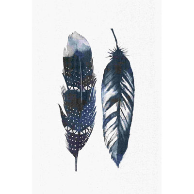 Deux plumes bleu marine sur toile tendue