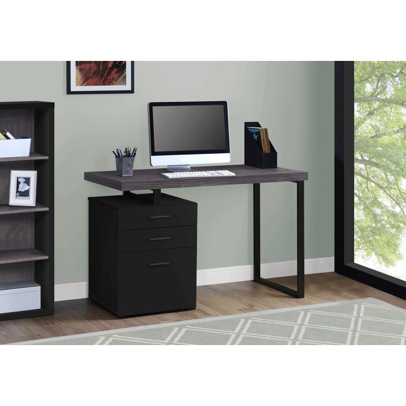 Bureau d'ordinateur, bureau personnel, ordinateur portable, installation à gauche, à droite, tiroirs de rangement, L 48 po, travail, stratifié, métal noir, contemporain, moderne